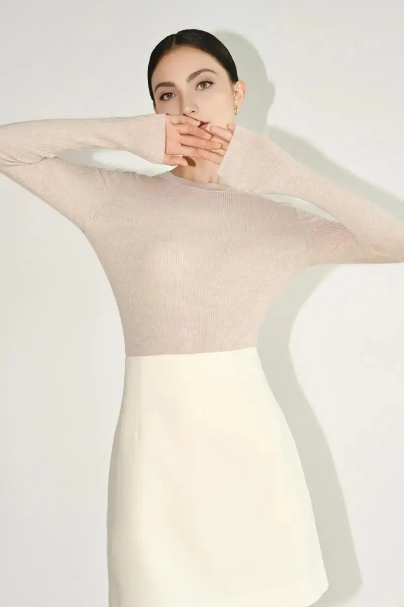 100 Merino Wool Seamless Knit Crewneck Sweater