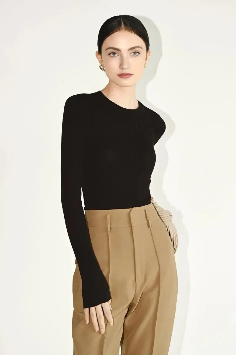100 Merino Wool Seamless Knit Crewneck Sweater
