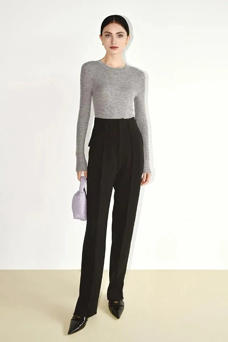 100 Merino Wool Seamless Knit Crewneck Sweater