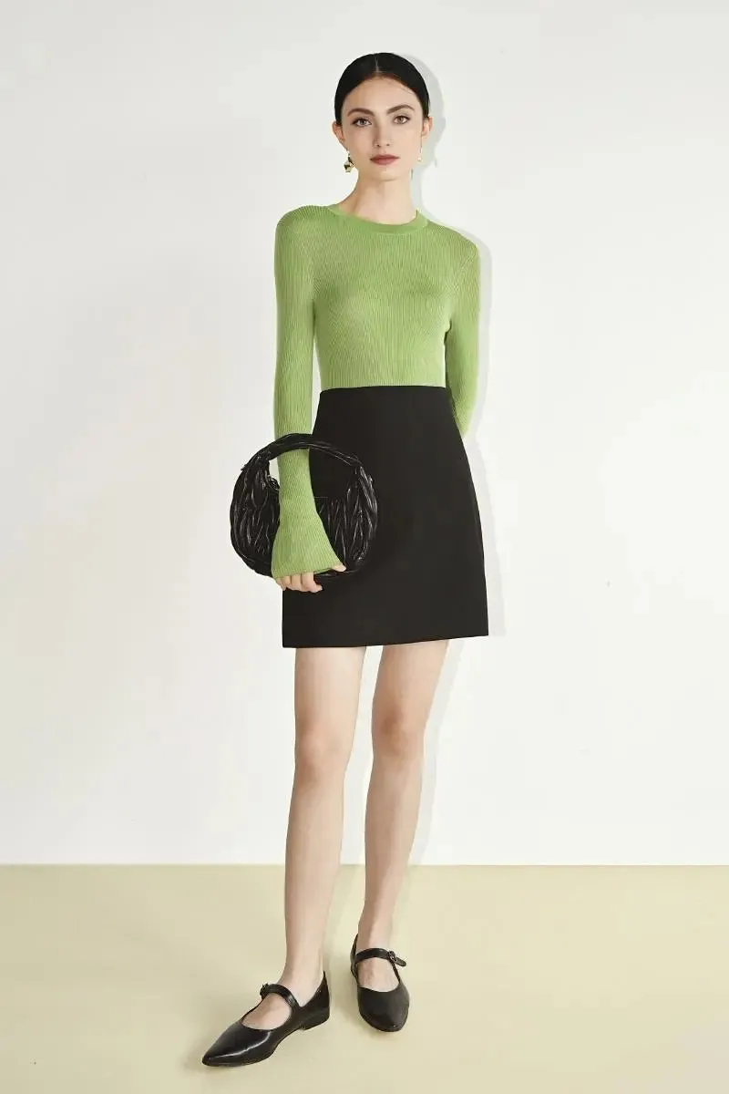 100 Merino Wool Seamless Knit Crewneck Sweater