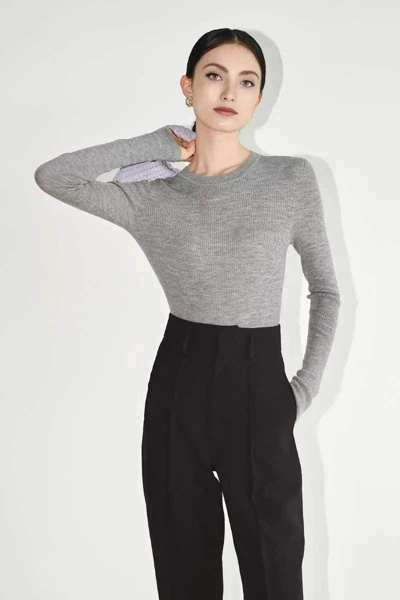 100 Merino Wool Seamless Knit Crewneck Sweater