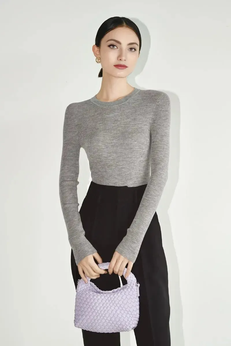 100 Merino Wool Seamless Knit Crewneck Sweater