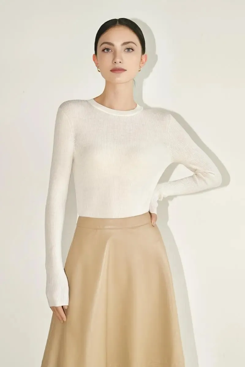 100 Merino Wool Seamless Knit Crewneck Sweater