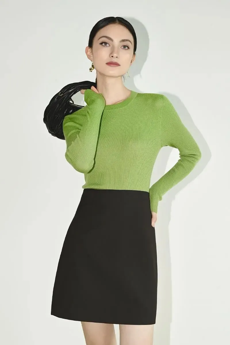 100 Merino Wool Seamless Knit Crewneck Sweater