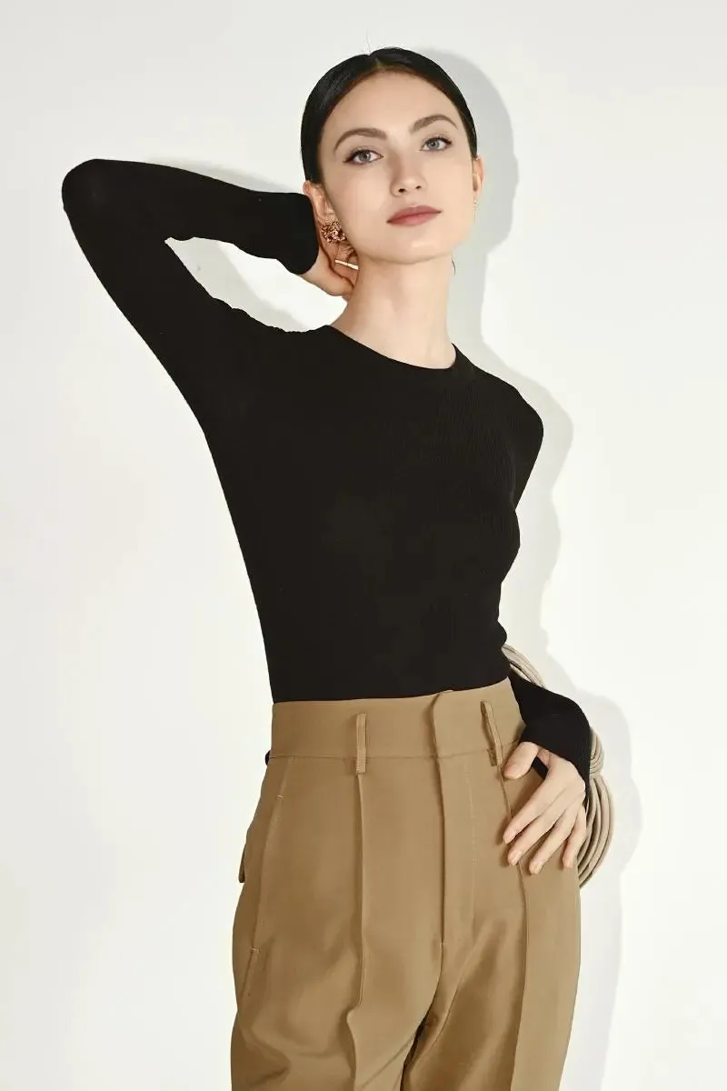 100 Merino Wool Seamless Knit Crewneck Sweater