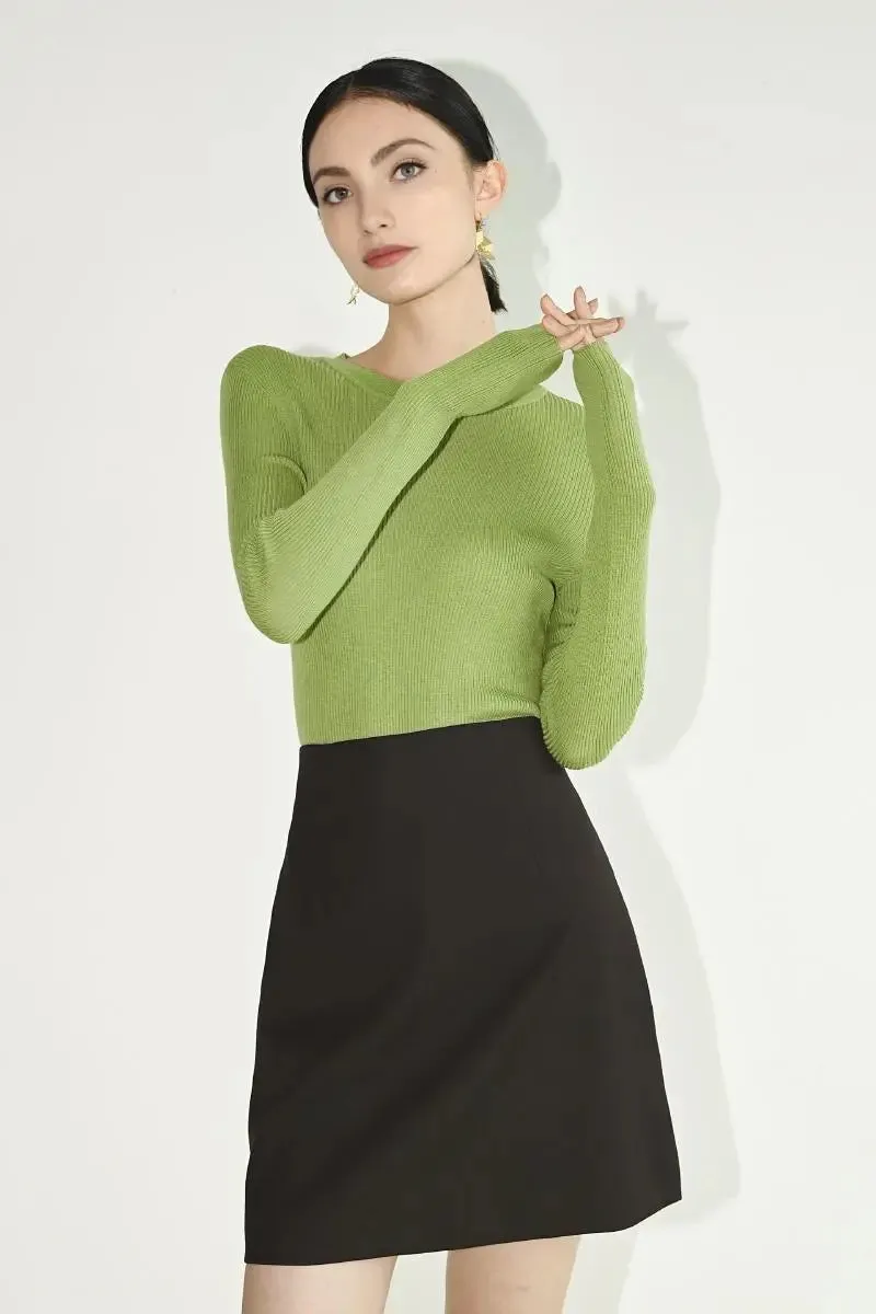 100 Merino Wool Seamless Knit Crewneck Sweater