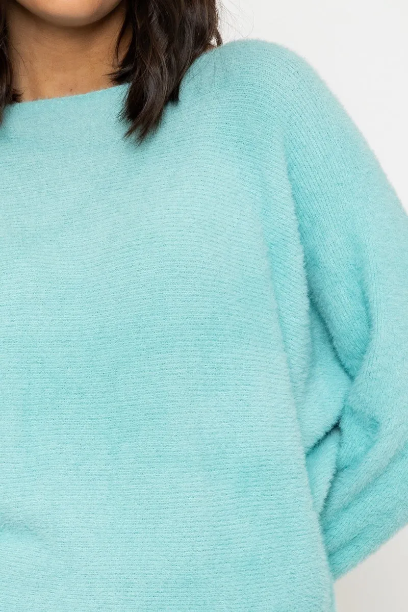 Aqua Blue Fluffy Knit Jumper