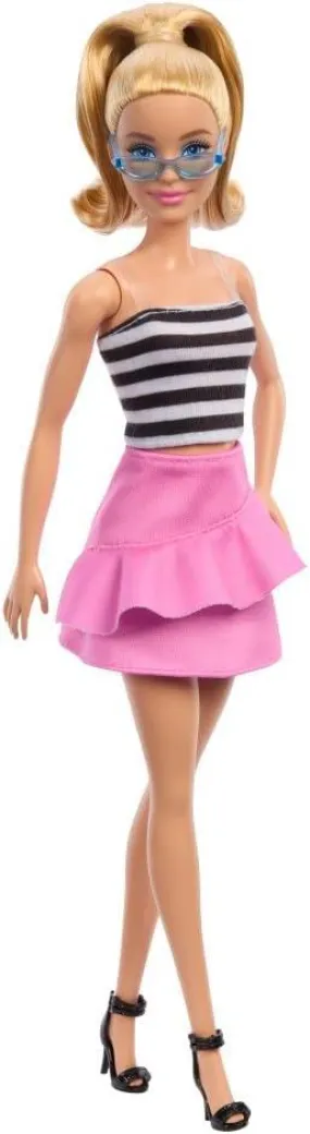 Barbie Fashionistas Doll #213, Blonde With Striped Top, Pink Skirt & Sunglasses, 65th Anniversary