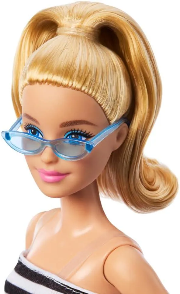 Barbie Fashionistas Doll #213, Blonde With Striped Top, Pink Skirt & Sunglasses, 65th Anniversary