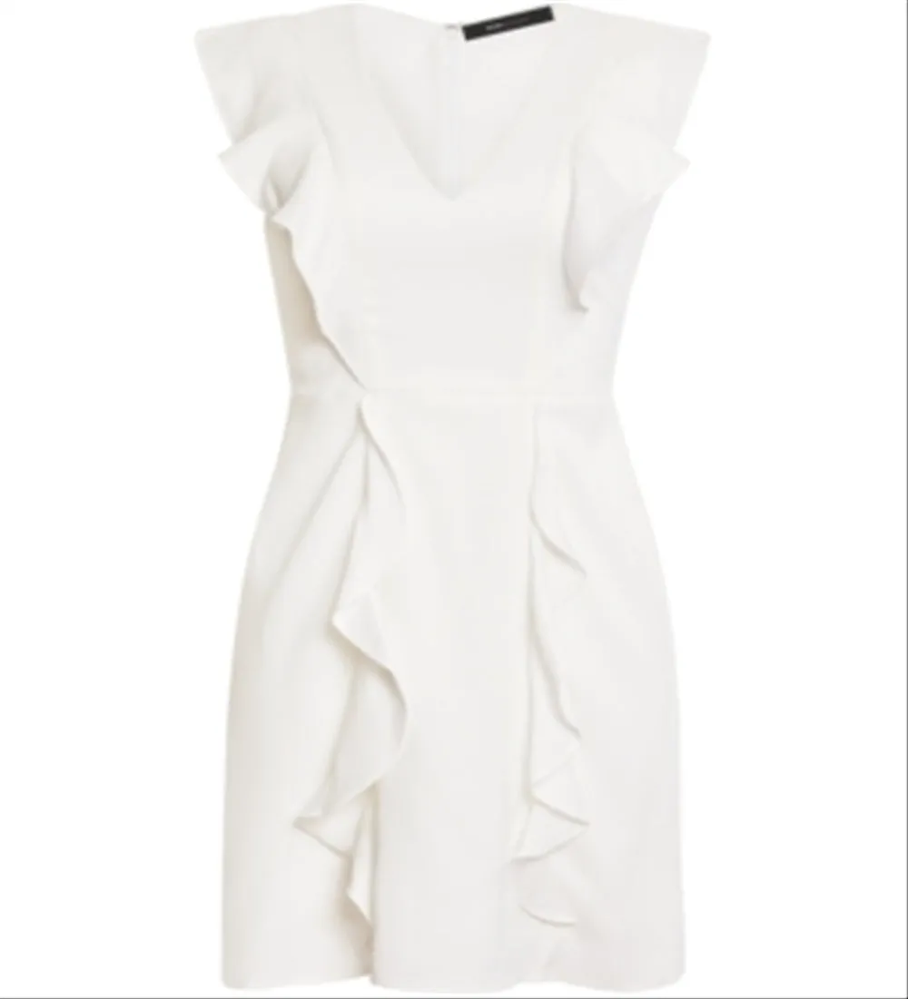 BCBGMAXAZRIA Women's Ruffled Sleeveless V Neck Mini Dress White Size 8