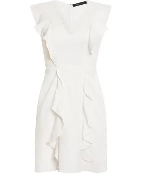 BCBGMAXAZRIA Women's Ruffled Sleeveless V Neck Mini Dress White Size 8