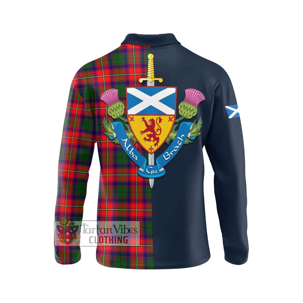 Belshes Tartan Long Sleeve Polo Shirt Alba with Scottish Lion Royal Arm Half Style