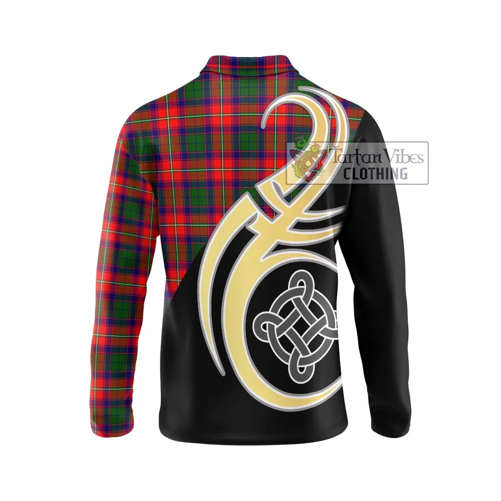 Belshes Tartan Long Sleeve Polo Shirt with Family Crest and Celtic Symbol Style