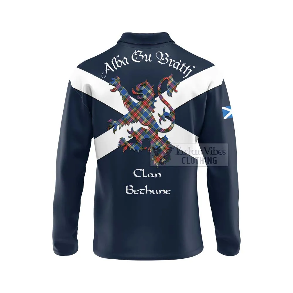 Bethune Tartan Lion Rampant Long Sleeve Polo Shirt  Proudly Display Your Heritage with Alba Gu Brath and Clan Name