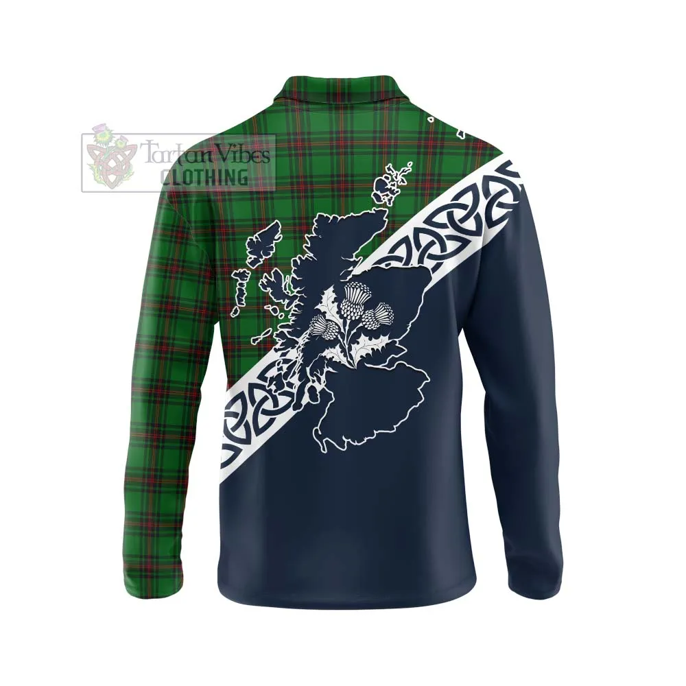Beveridge Tartan Long Sleeve Polo Shirt Featuring Thistle and Scotland Map