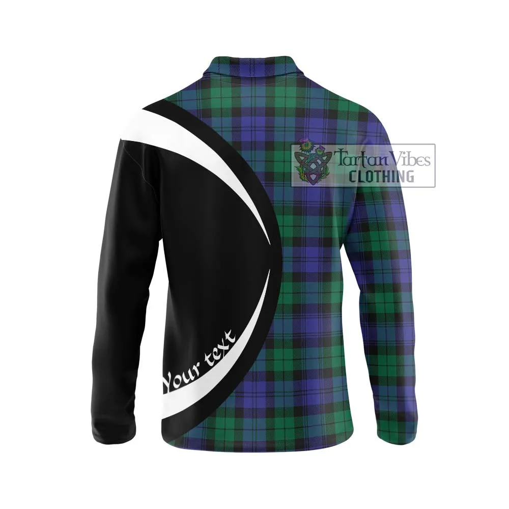 Black Watch Modern Tartan Long Sleeve Polo Shirt with Family Crest Circle Style