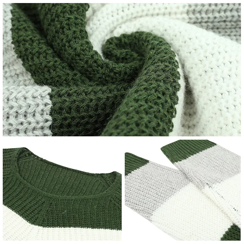 Color Block Striped Round Neck Knit Jumper Sweater
