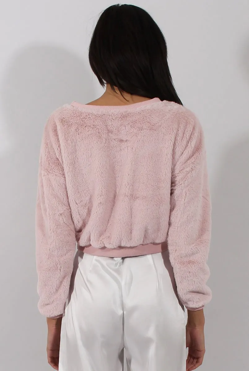 Fluffy Pink Applique Cropped Jumper - Elle