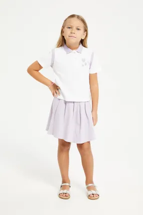 Girls Lilac And White Blouse And Skirt Set (2 Piece)