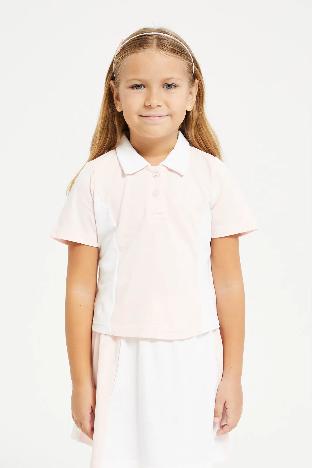 Girls Pink And White Blouse And Skirt Set (2 Piece)