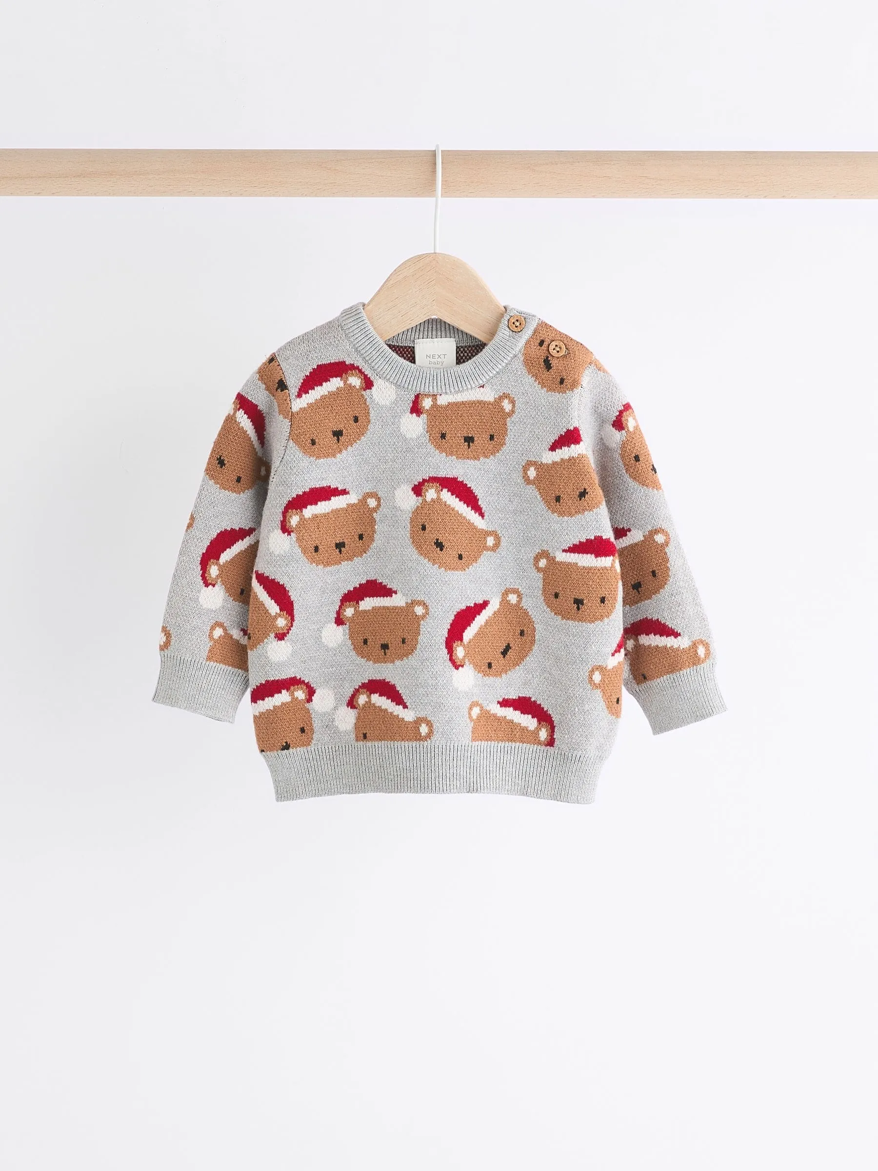 Grey Bear Christmas Knitted Jumper and Leggings Baby Set (0mths-2yrs)