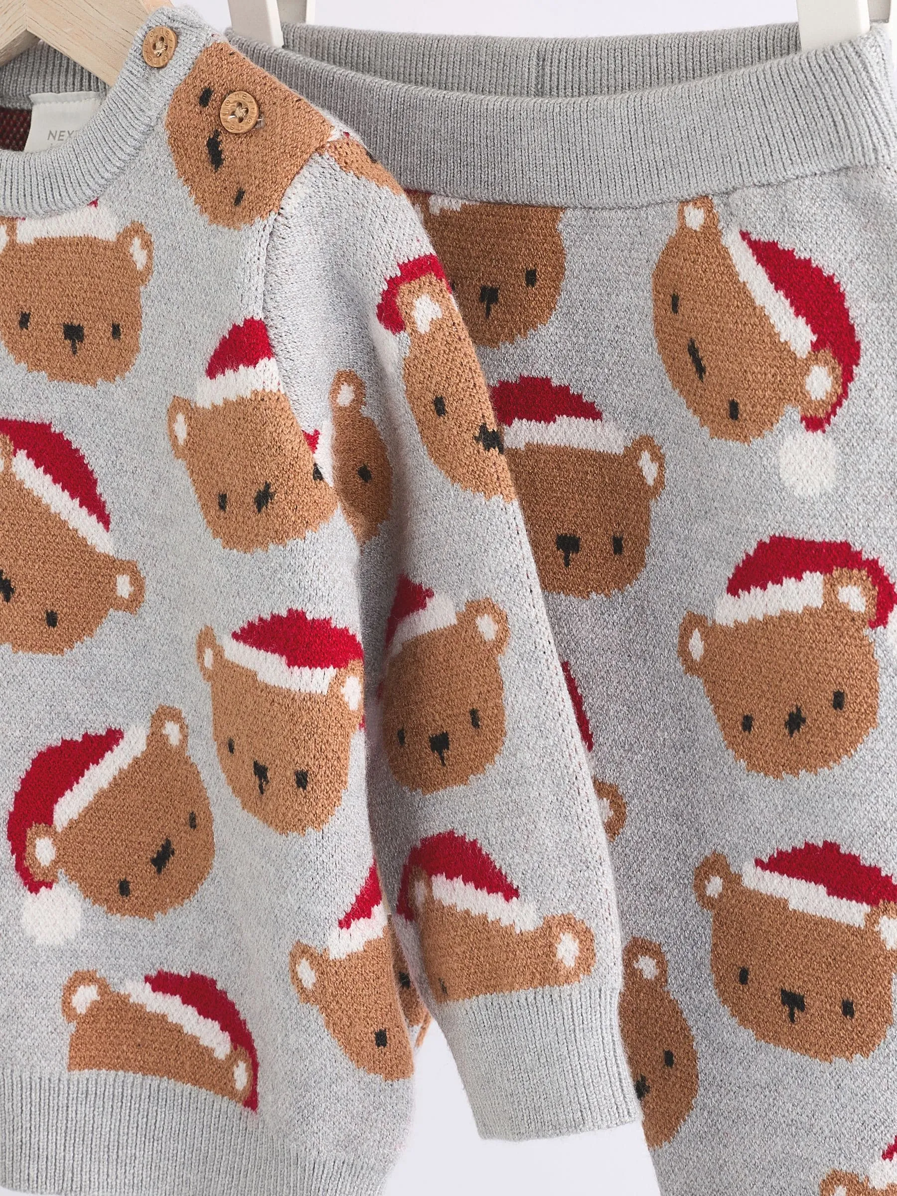 Grey Bear Christmas Knitted Jumper and Leggings Baby Set (0mths-2yrs)
