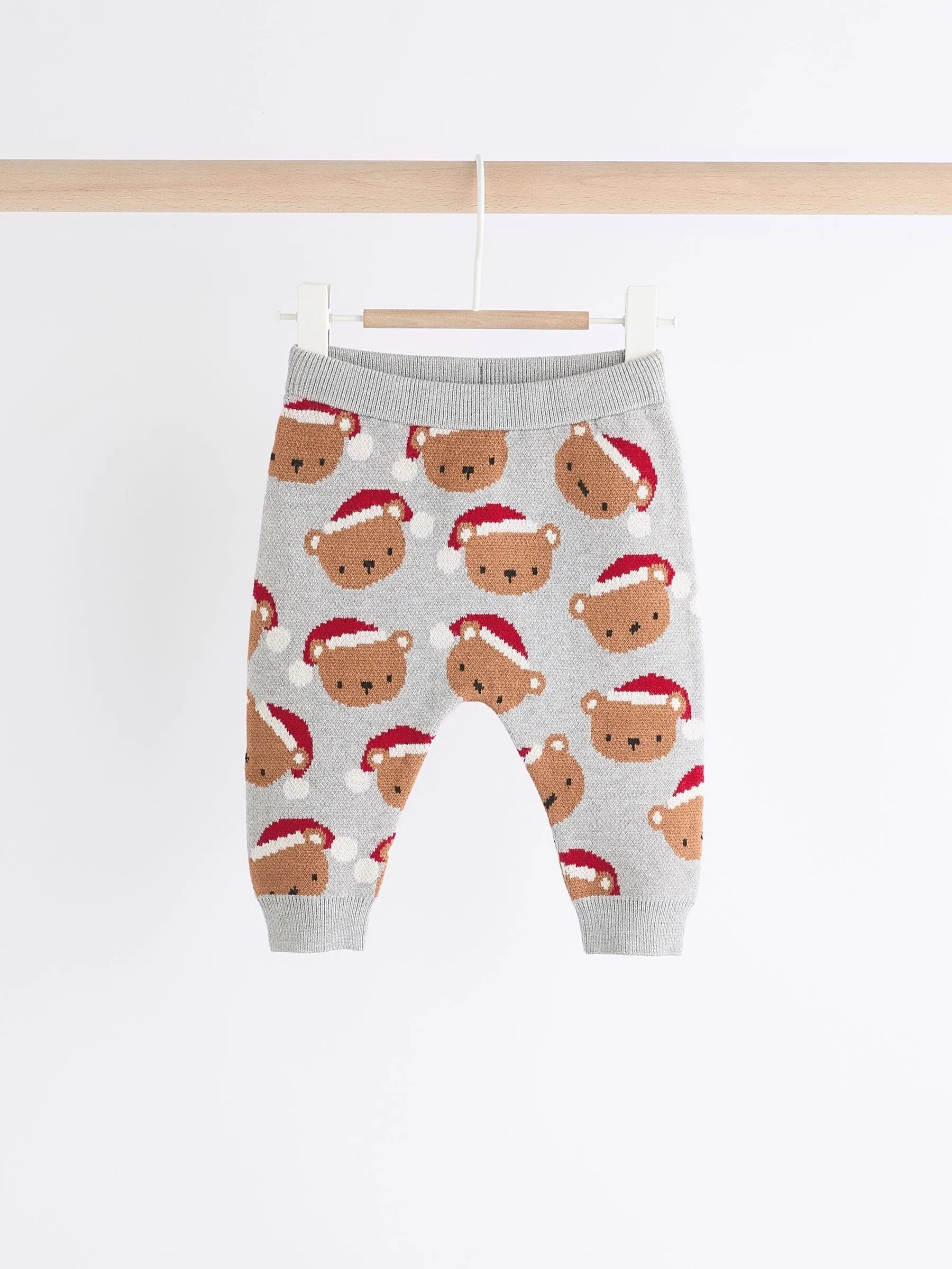 Grey Bear Christmas Knitted Jumper and Leggings Baby Set (0mths-2yrs)
