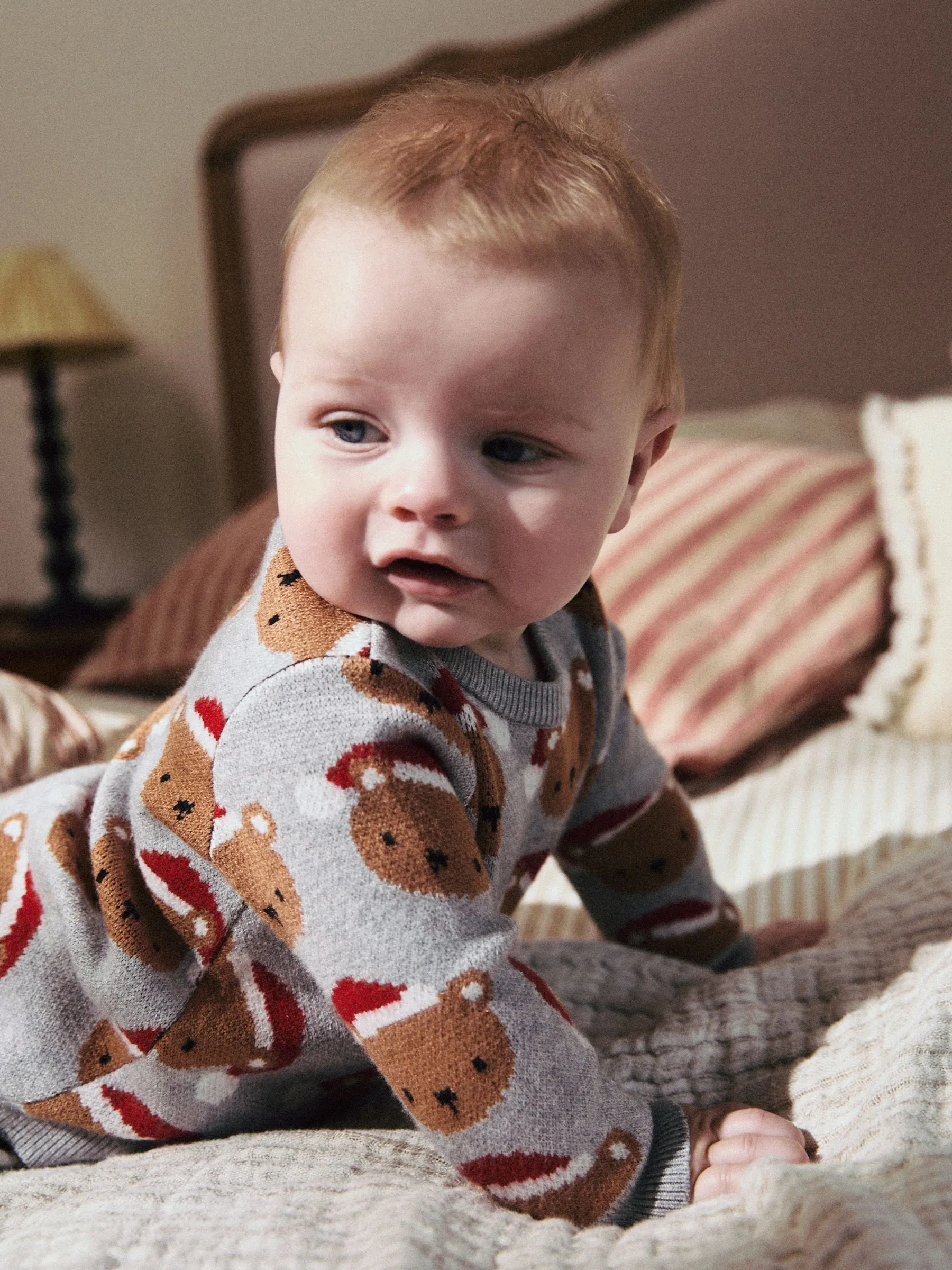 Grey Bear Christmas Knitted Jumper and Leggings Baby Set (0mths-2yrs)
