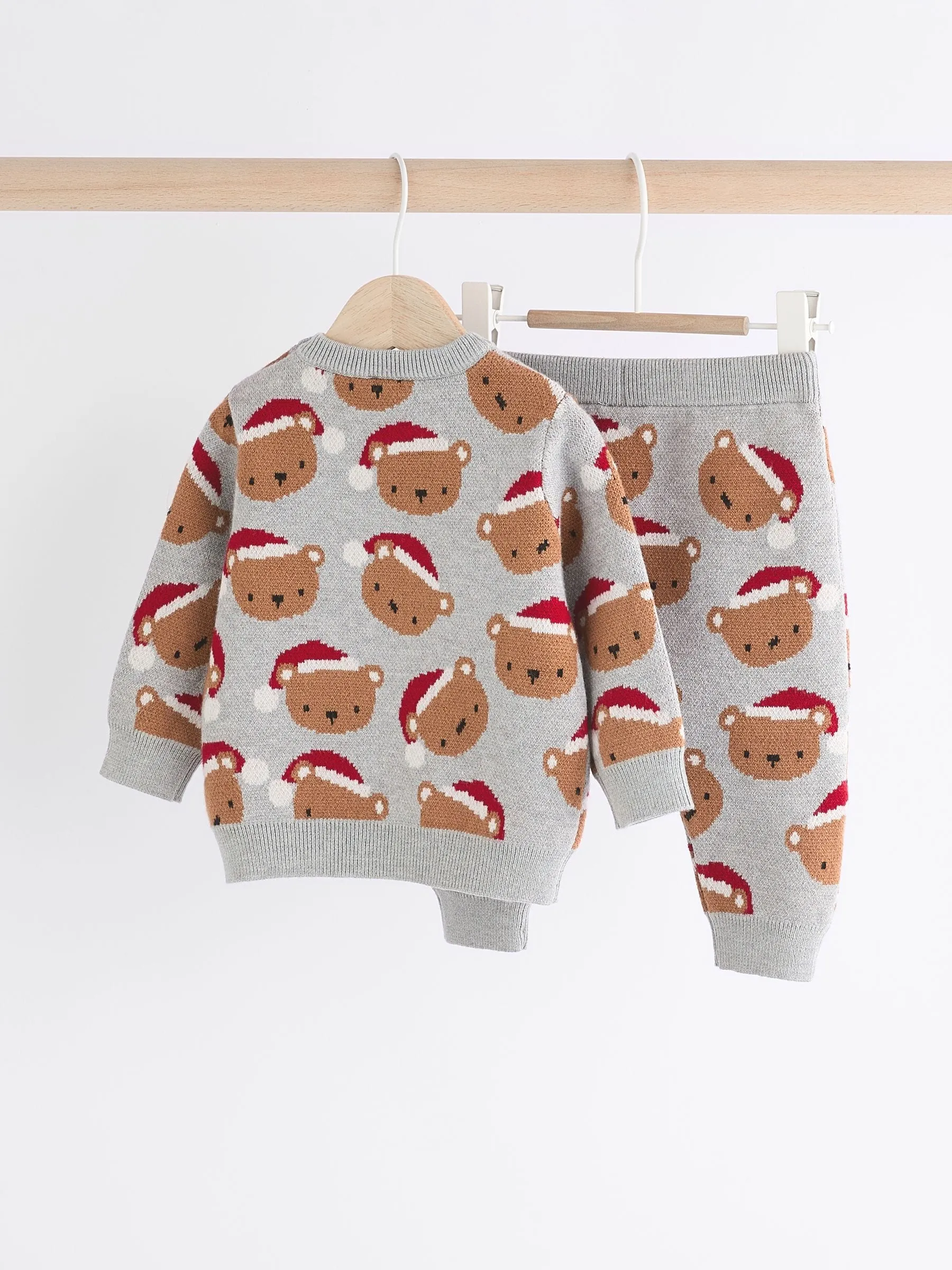 Grey Bear Christmas Knitted Jumper and Leggings Baby Set (0mths-2yrs)