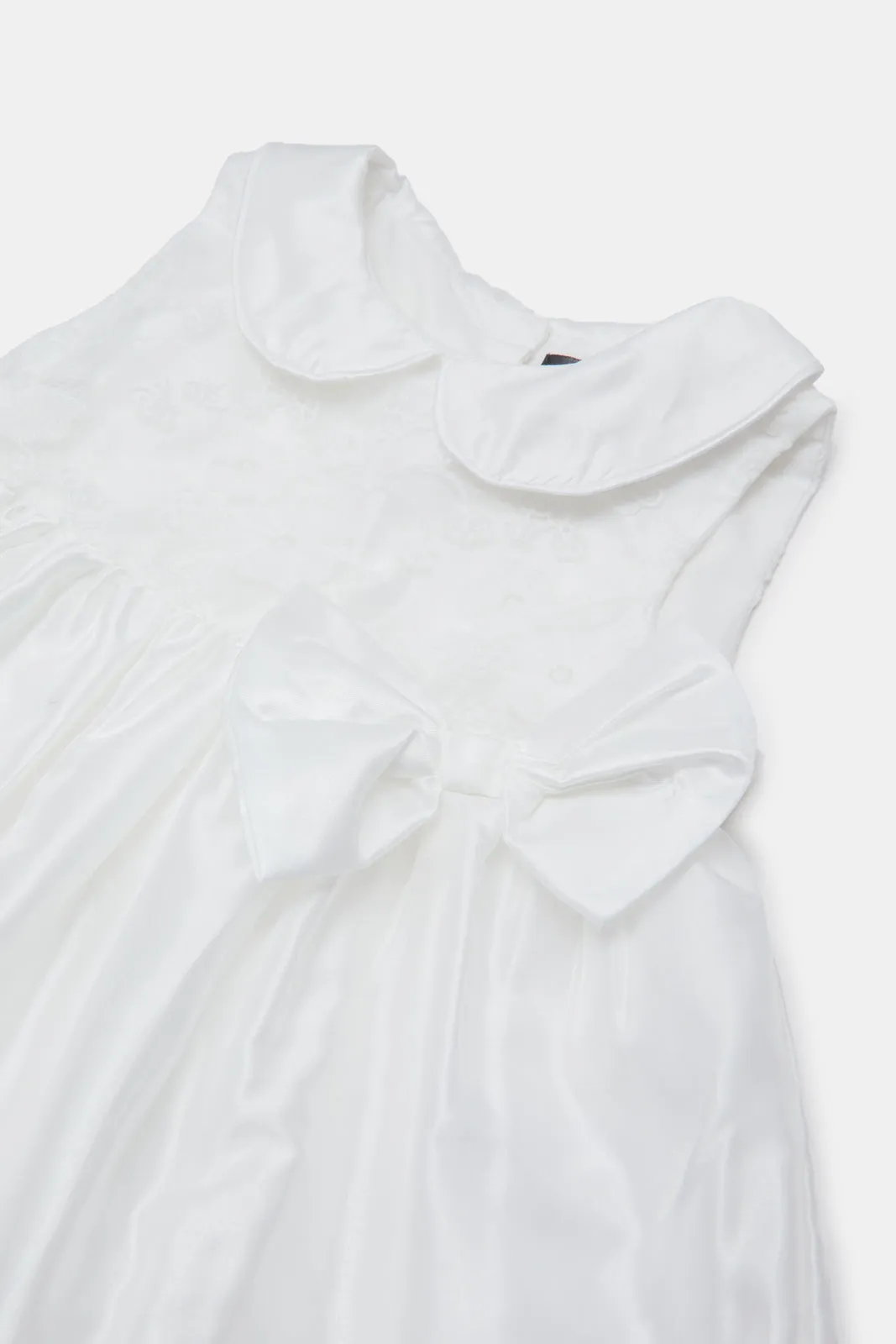 Infant Girls Ivory Peter Pan With Front Bow Embellished Dress