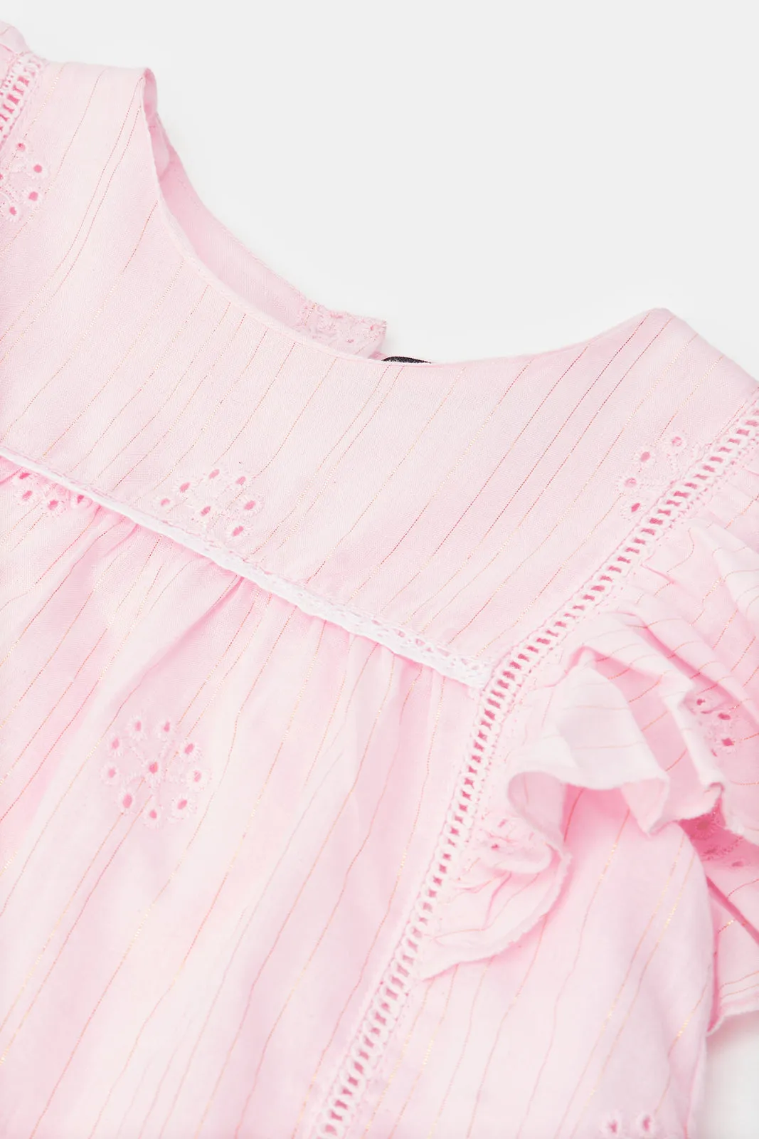 Infant Girls Pink Frills Blouse With Skirt (2 Piece)
