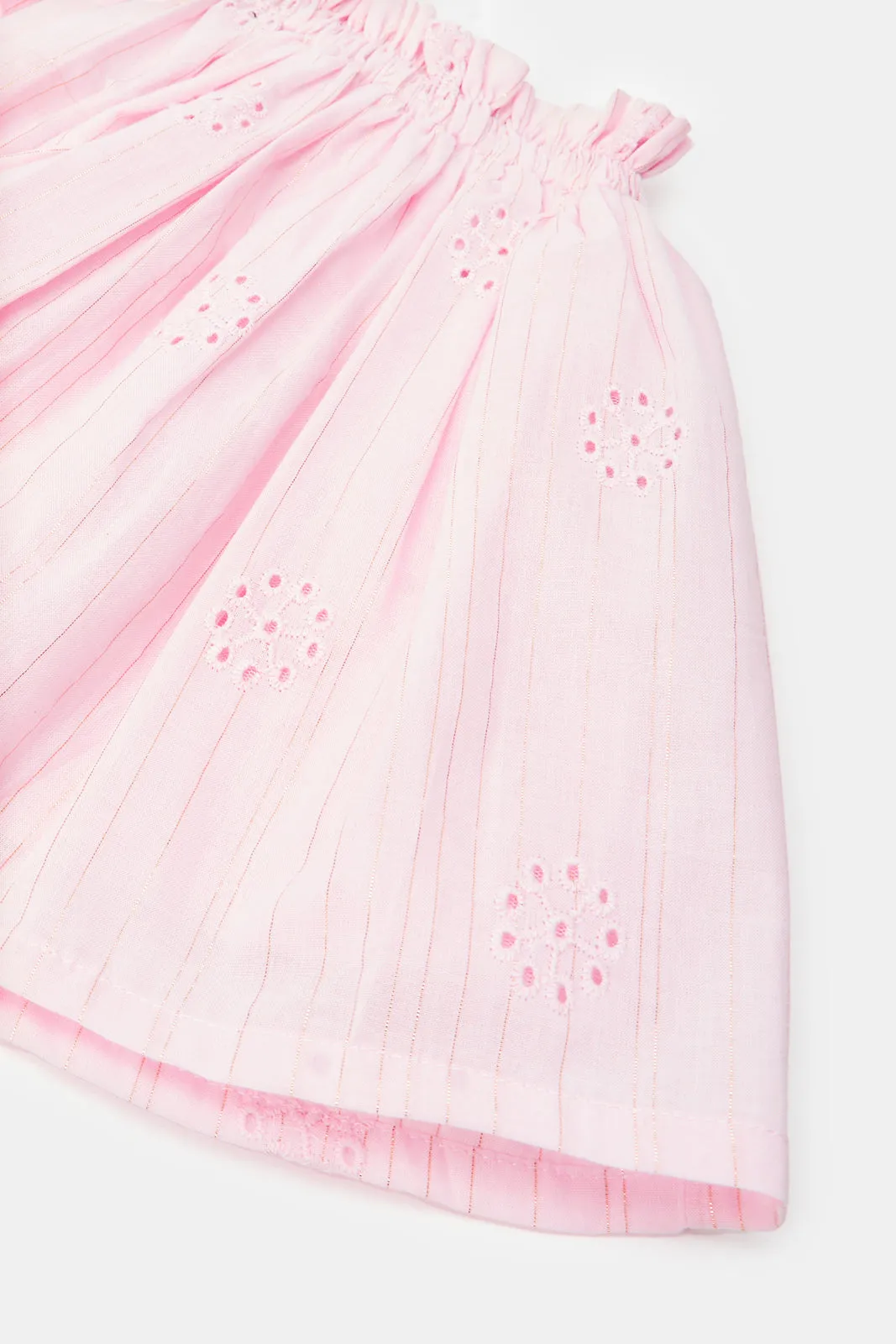 Infant Girls Pink Frills Blouse With Skirt (2 Piece)