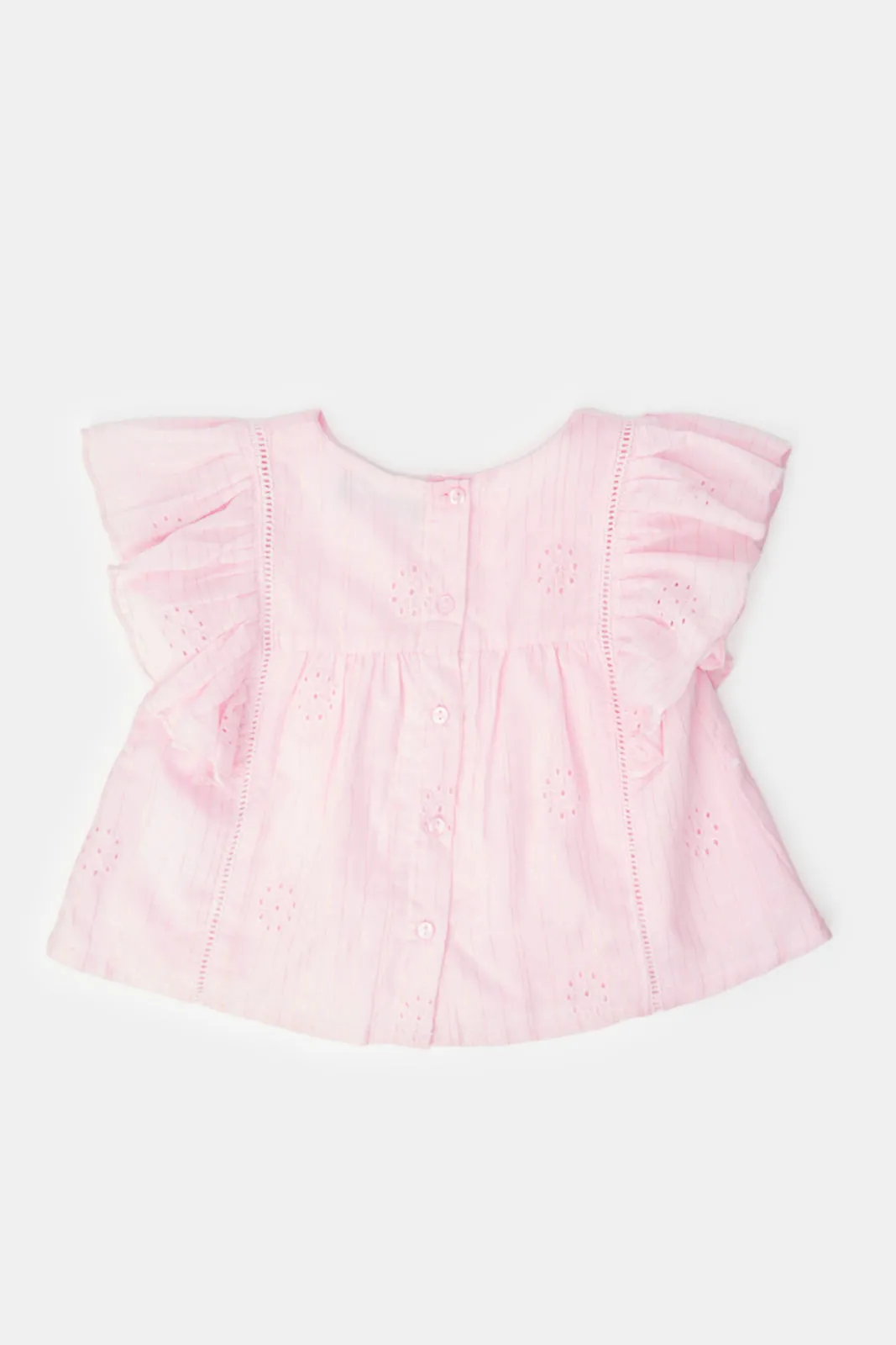 Infant Girls Pink Frills Blouse With Skirt (2 Piece)