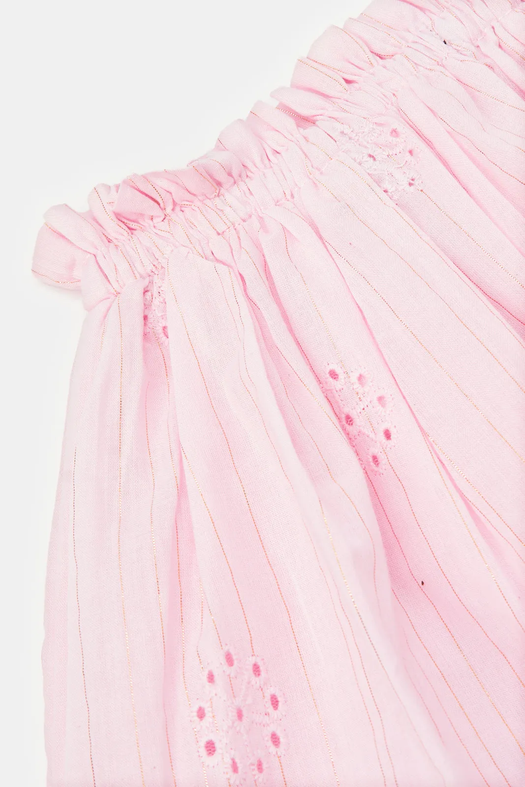 Infant Girls Pink Frills Blouse With Skirt (2 Piece)
