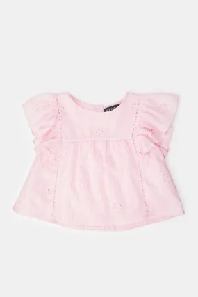 Infant Girls Pink Frills Blouse With Skirt (2 Piece)