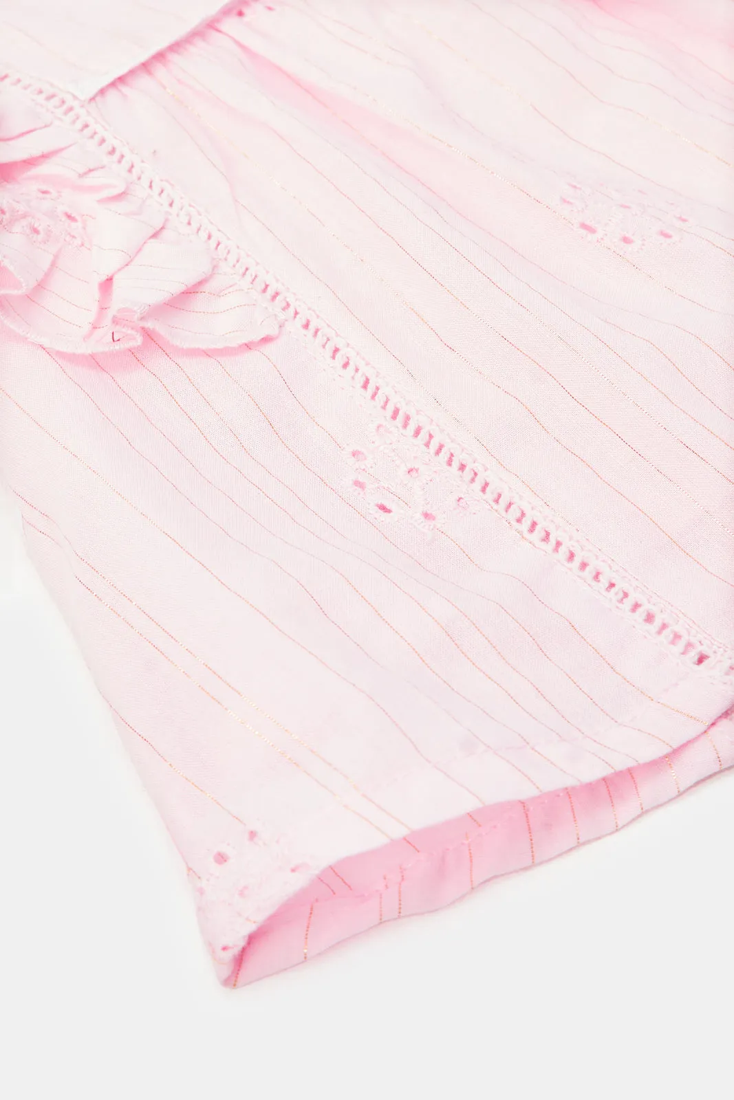 Infant Girls Pink Frills Blouse With Skirt (2 Piece)