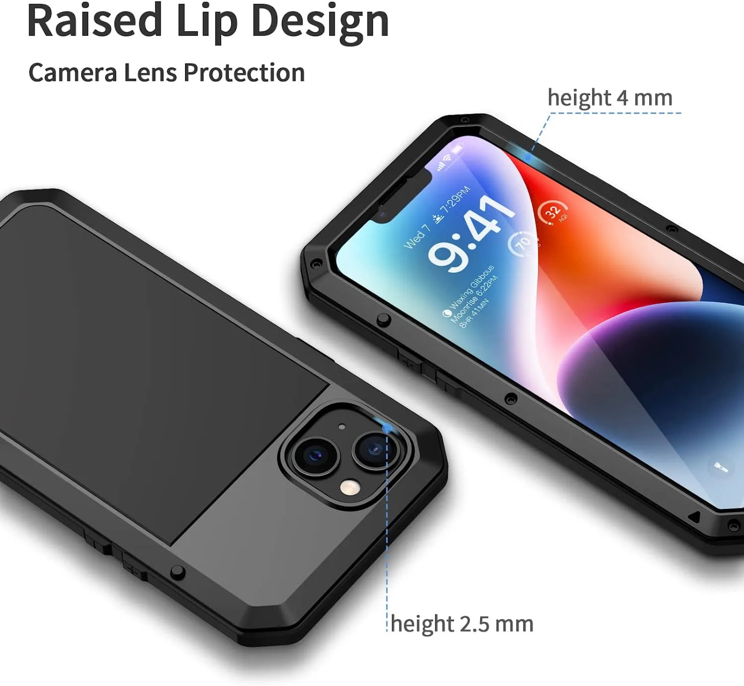 iPhone 14 Metal Case, Heavy Duty Shockproof  Rugged Case  Black