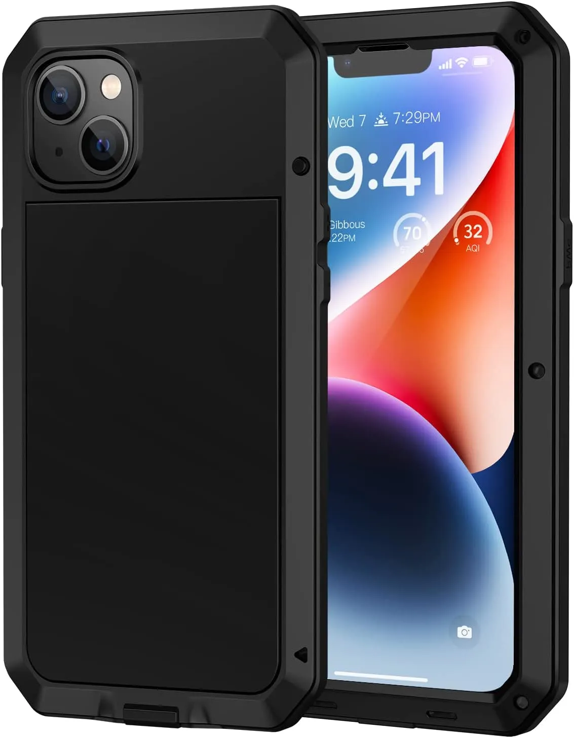 iPhone 14 Metal Case, Heavy Duty Shockproof  Rugged Case  Black