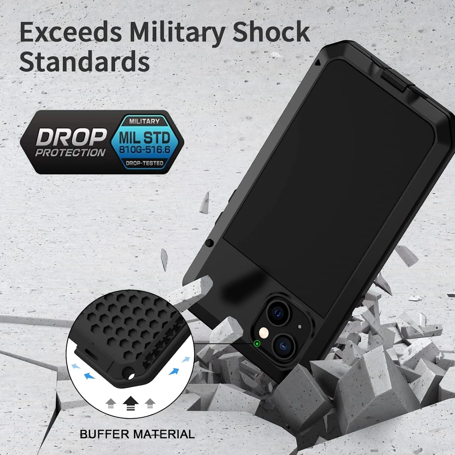 iPhone 14 Metal Case, Heavy Duty Shockproof  Rugged Case  Black