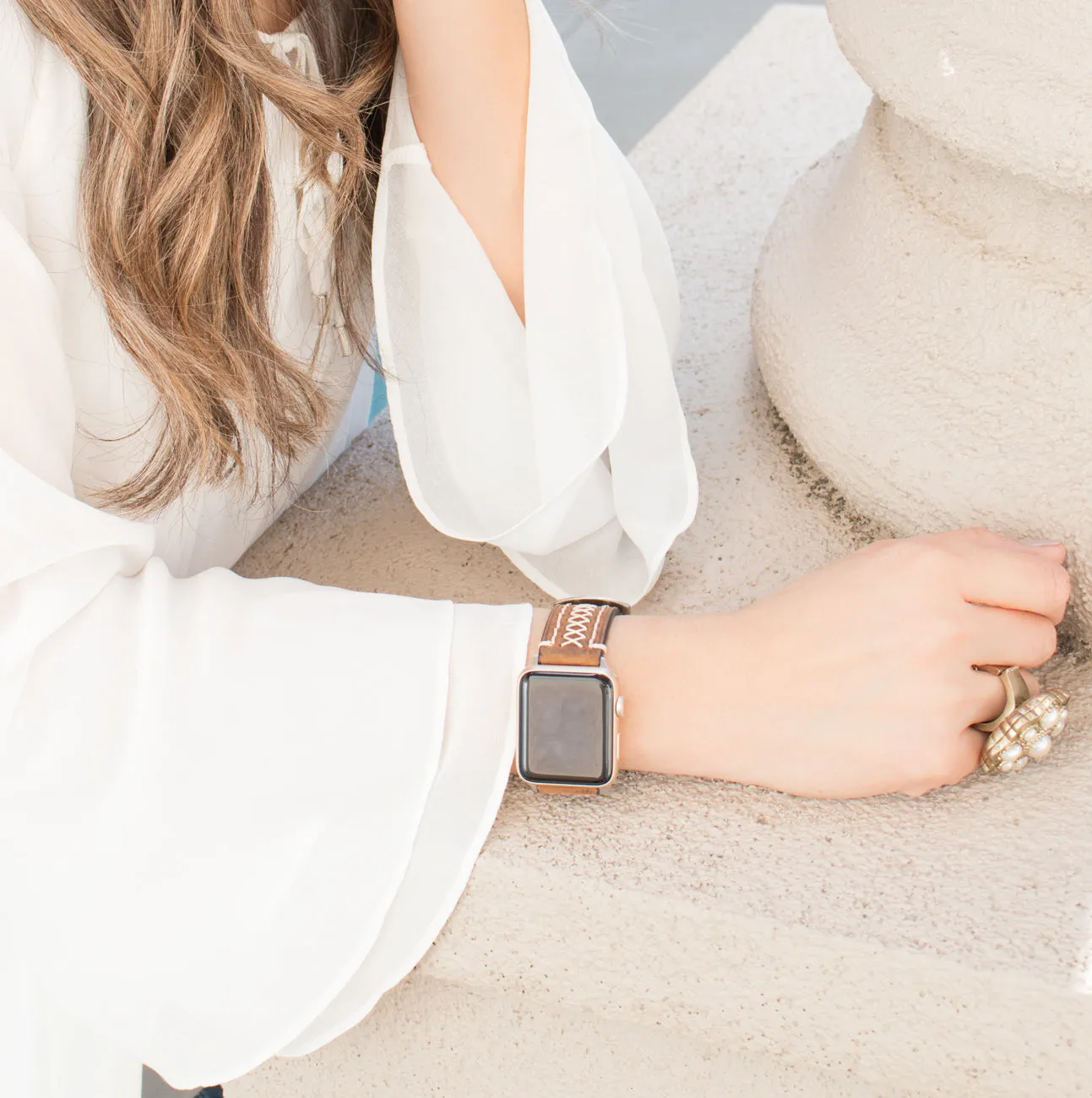 Leather Stitched Apple Watch Band