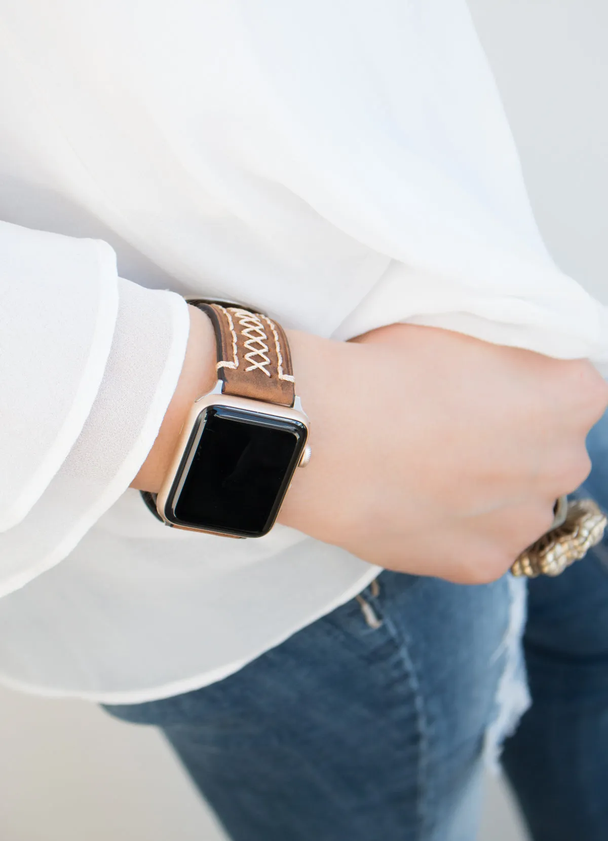 Leather Stitched Apple Watch Band