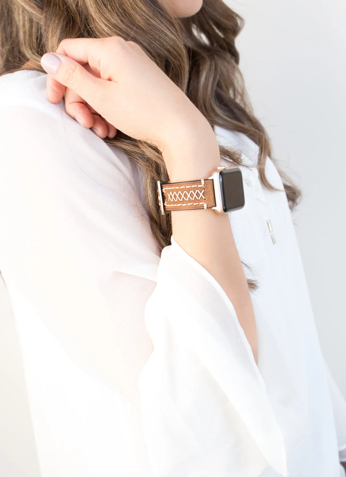 Leather Stitched Apple Watch Band