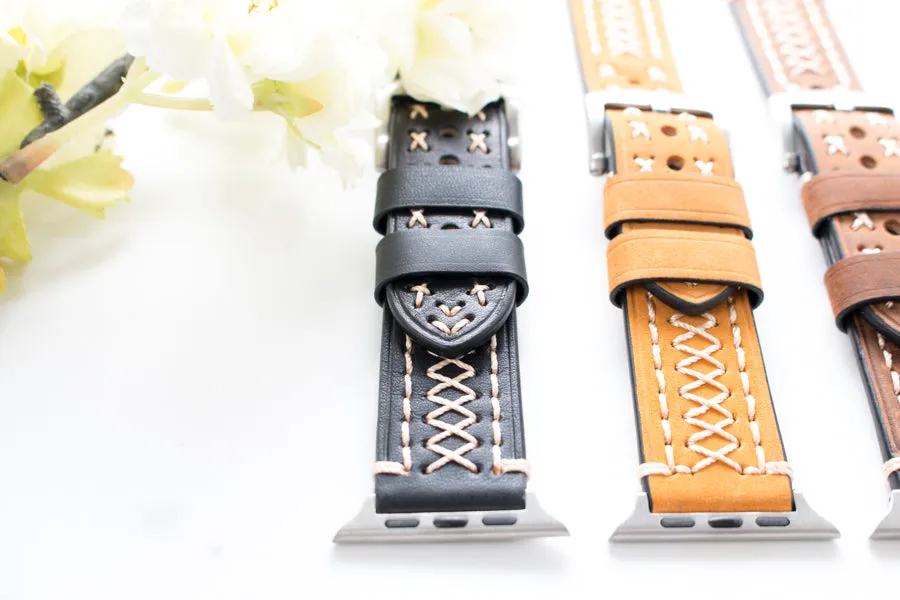 Leather Stitched Apple Watch Band
