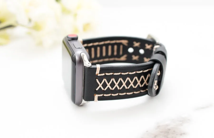 Leather Stitched Apple Watch Band