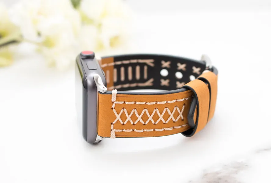 Leather Stitched Apple Watch Band