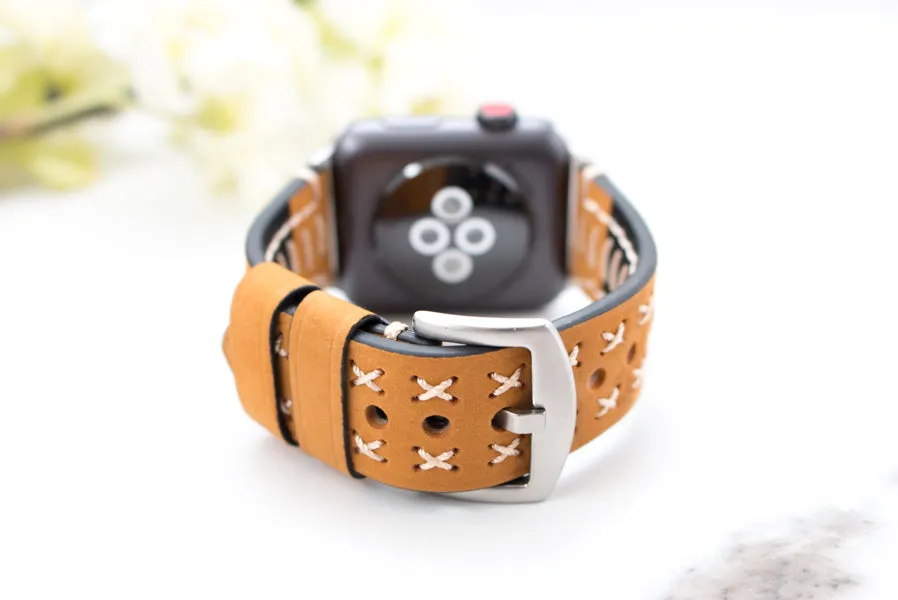 Leather Stitched Apple Watch Band