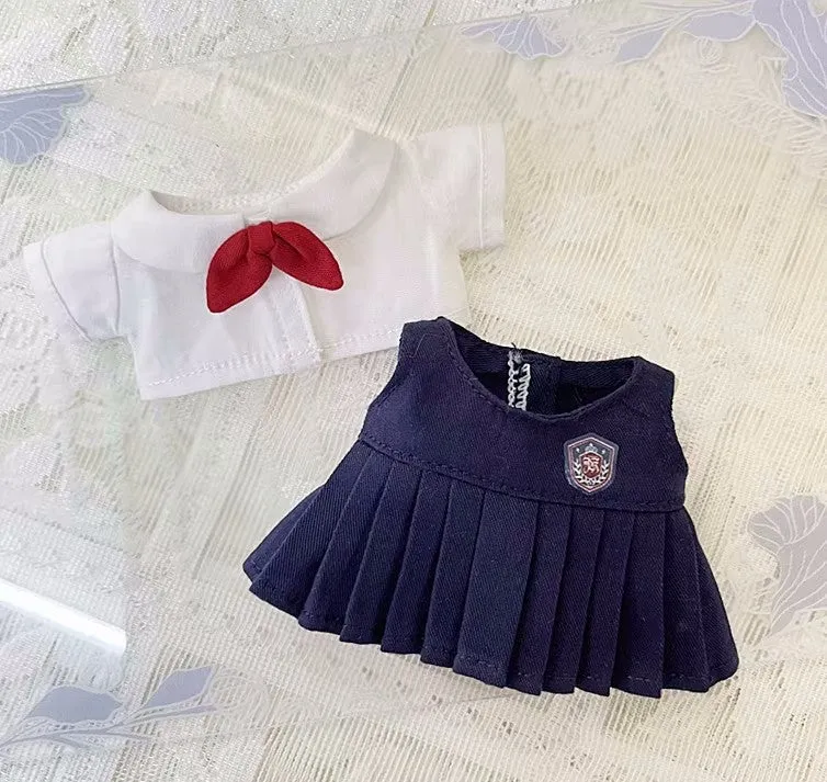 niannyyhouse 10cm Plush Doll Clothes School Uniform Pleated Skirt White Shirt Doll Accessories Dress Up