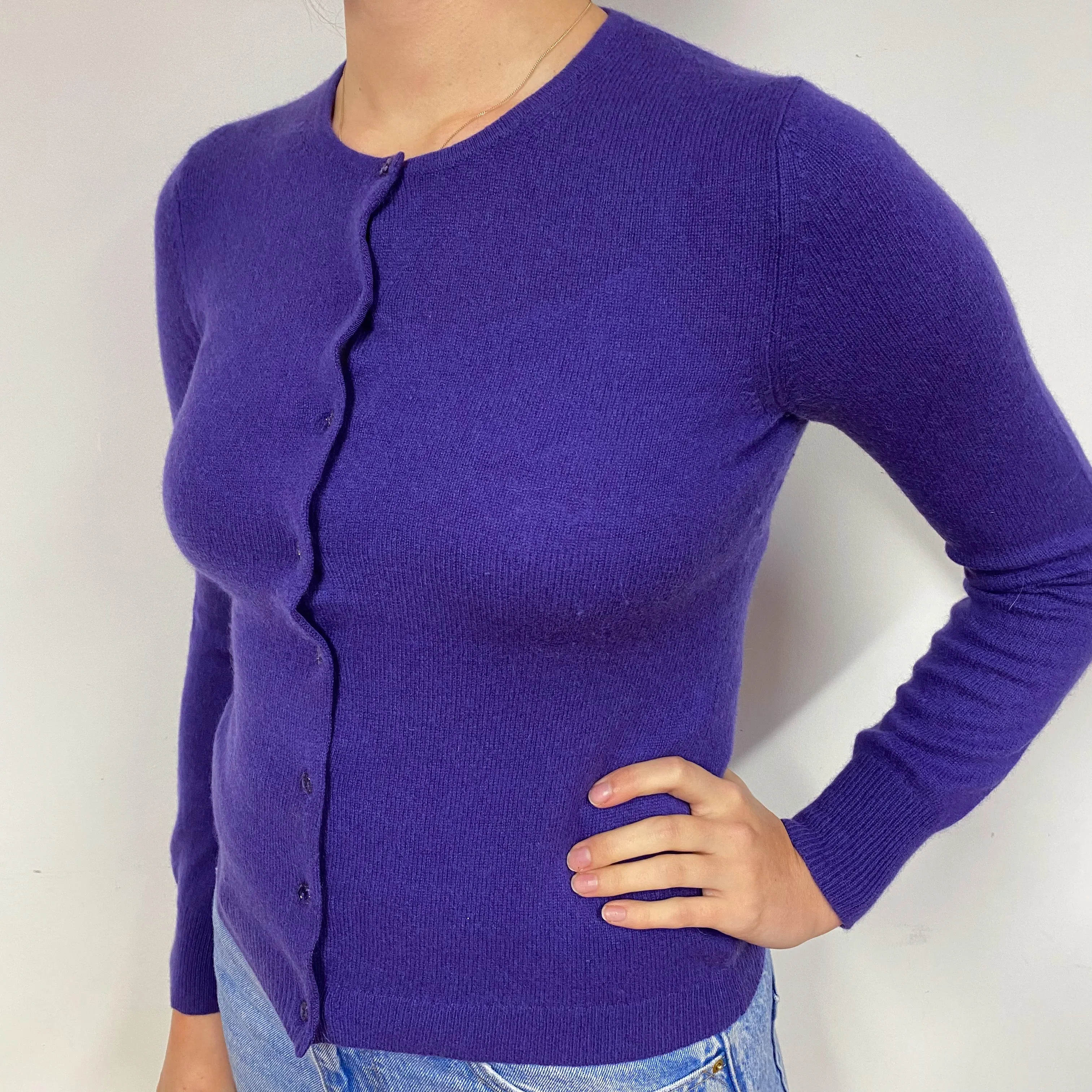 Pansy Purple Cashmere Crew Neck Cardigan Small