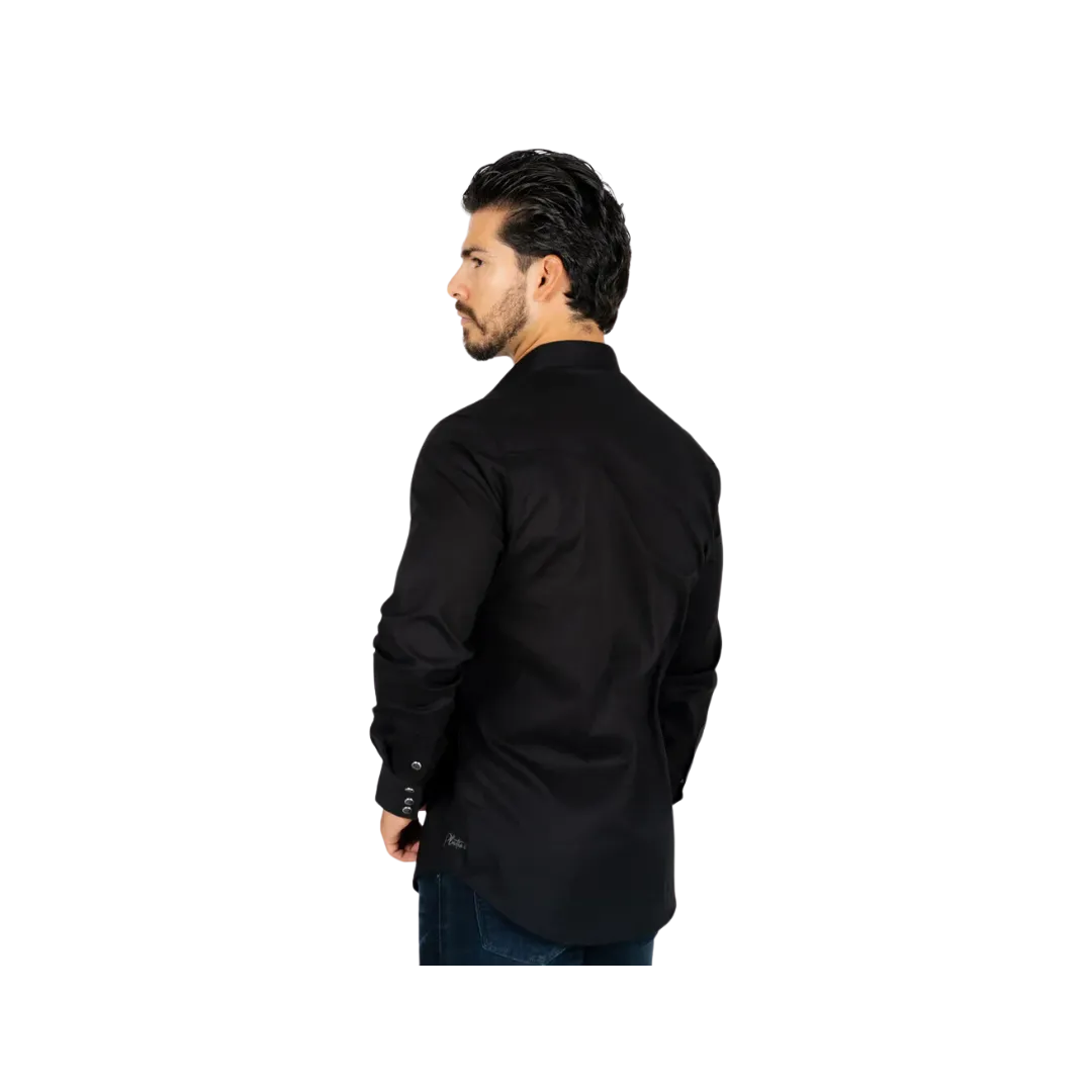 Platini Men's Western Snap Solid Dress Black Shirt