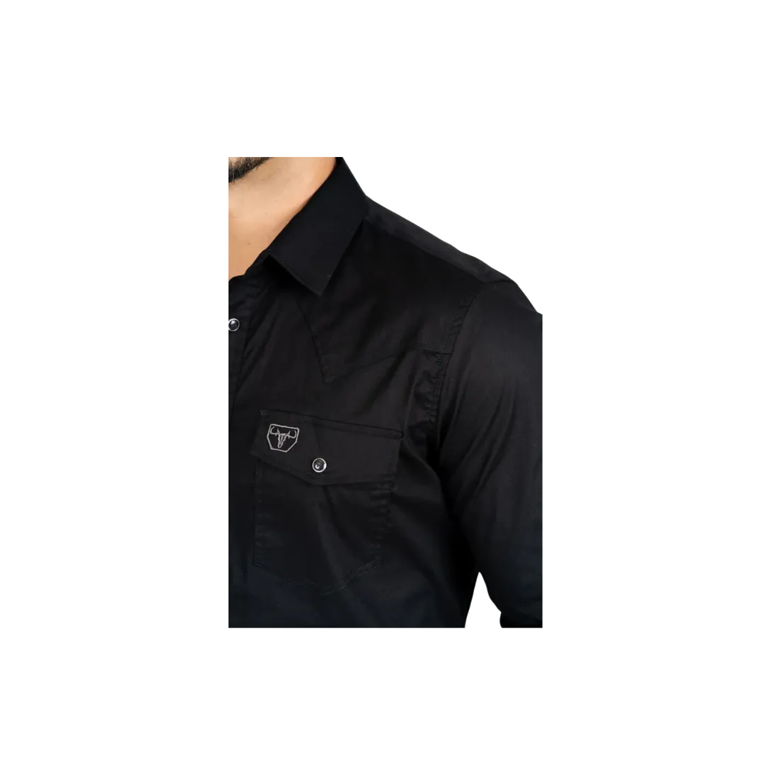 Platini Men's Western Snap Solid Dress Black Shirt